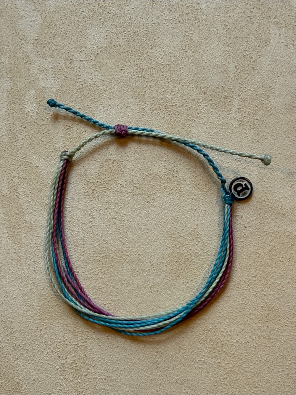 Pura Vida Original Bracelet โGood Vibesโ Multistrand Purple & Teal Waxed Cotton